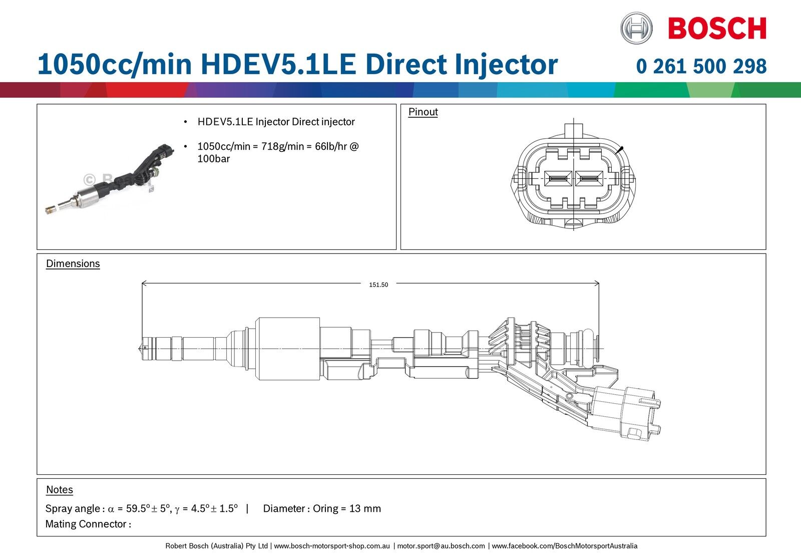 Bosch Genuine Petrol Fuel Injector 0261500298 - 5 Year Warranty