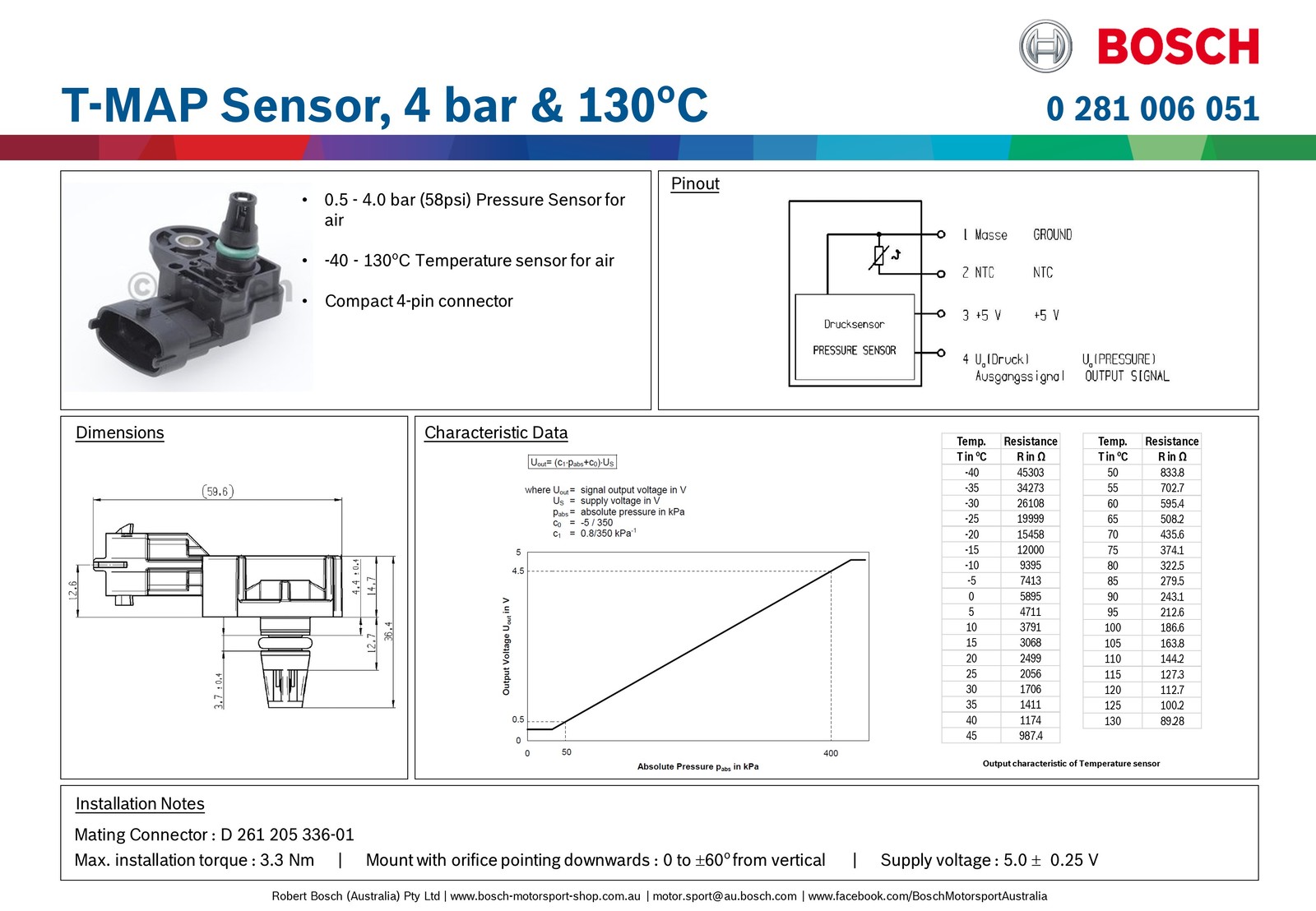 Audi, VW MAP Sensor (4-Bar) 03K906051 by Bosch