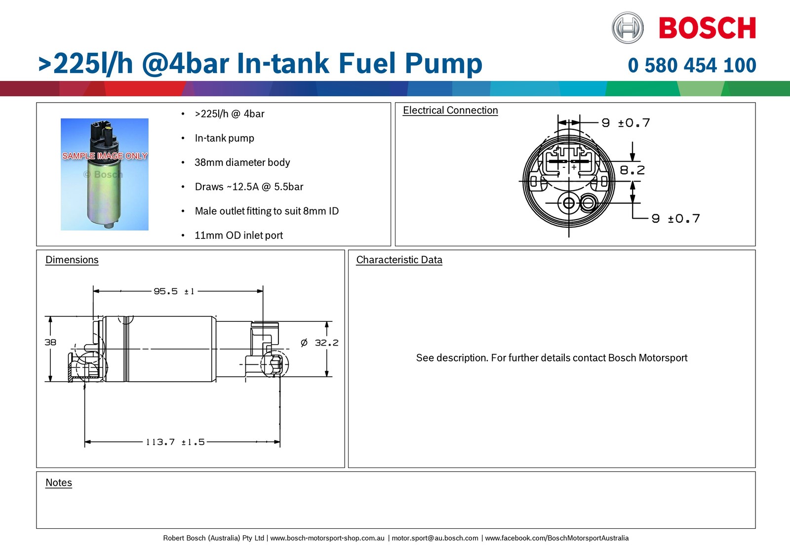 0 580 454 093 BOSCH EKP 13.5 3,0 BAR Kraftstoffpumpe elektrisch