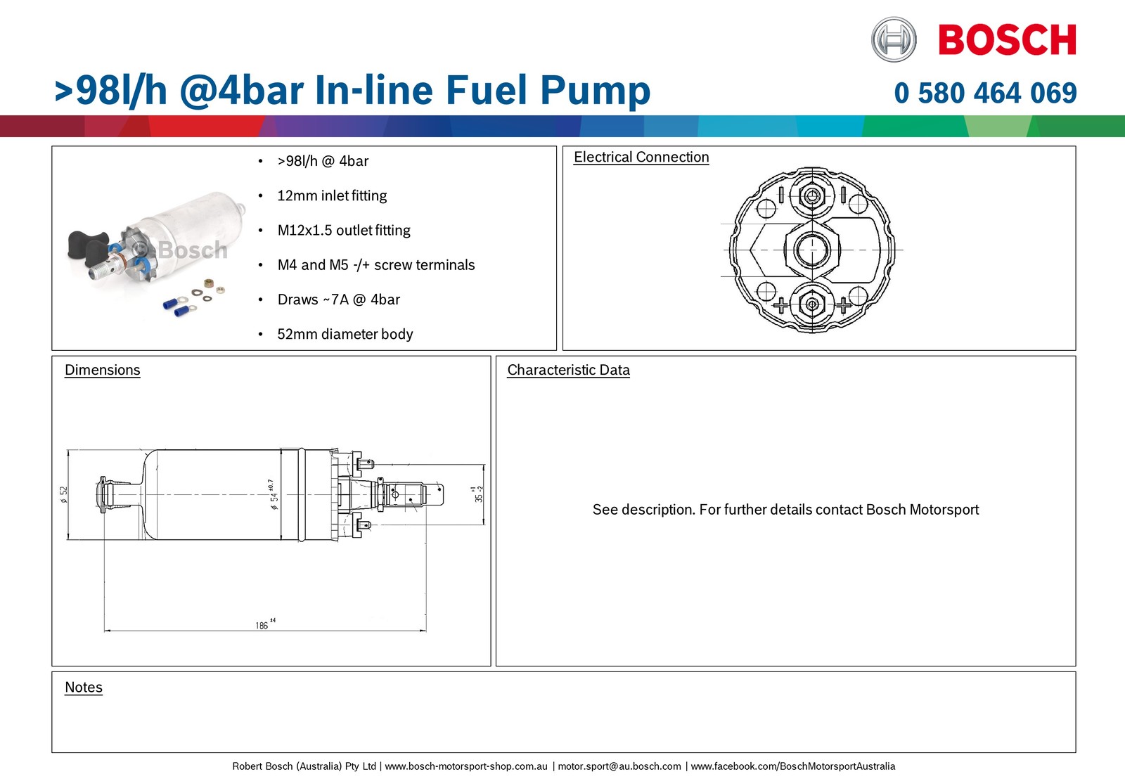 0 580 454 100 Bosch high flow 225l/h in-tank fuel pump kit suitable  suitable for motorsport.